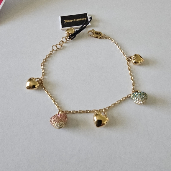 NWT Juicy Couture Gradient Pave Heart Charm Bracelet/Earring Set - Picture 3 of 6